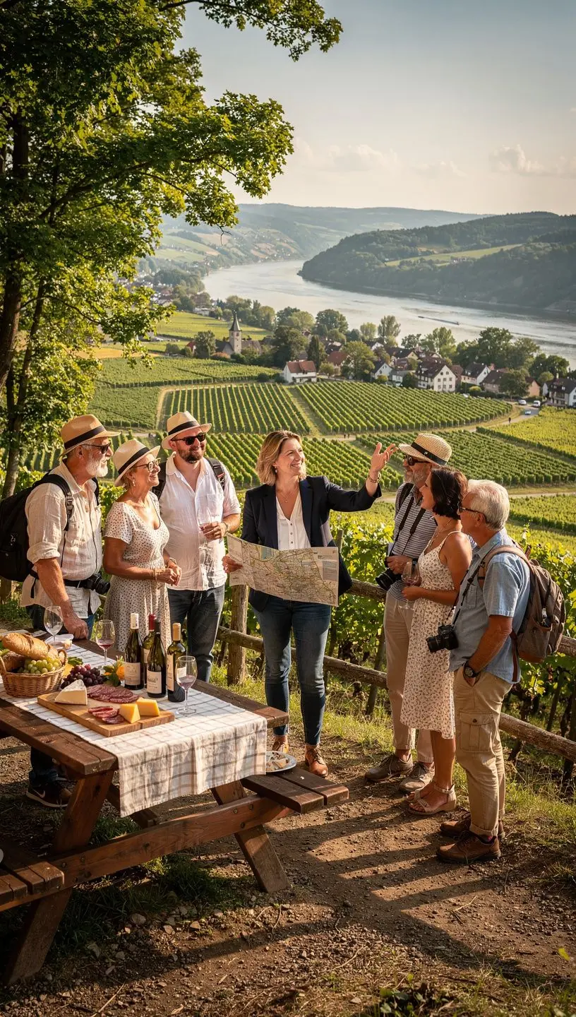 Reisende Familie nutzt eine interaktive Kartenanwendung zur Planung ihrer Zugreise durch Deutschland.